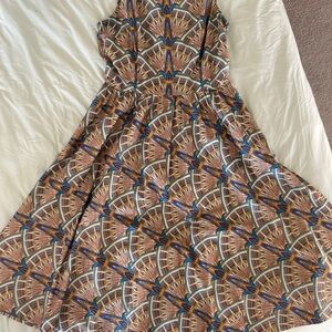 Retrolicious Geometric Blue and Brown Midi Dress
